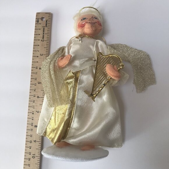 Annalee Angel Doll Christmas Harp Standing Halo Gold Holiday Decor 2013 Kitsch - Picture 13 of 16